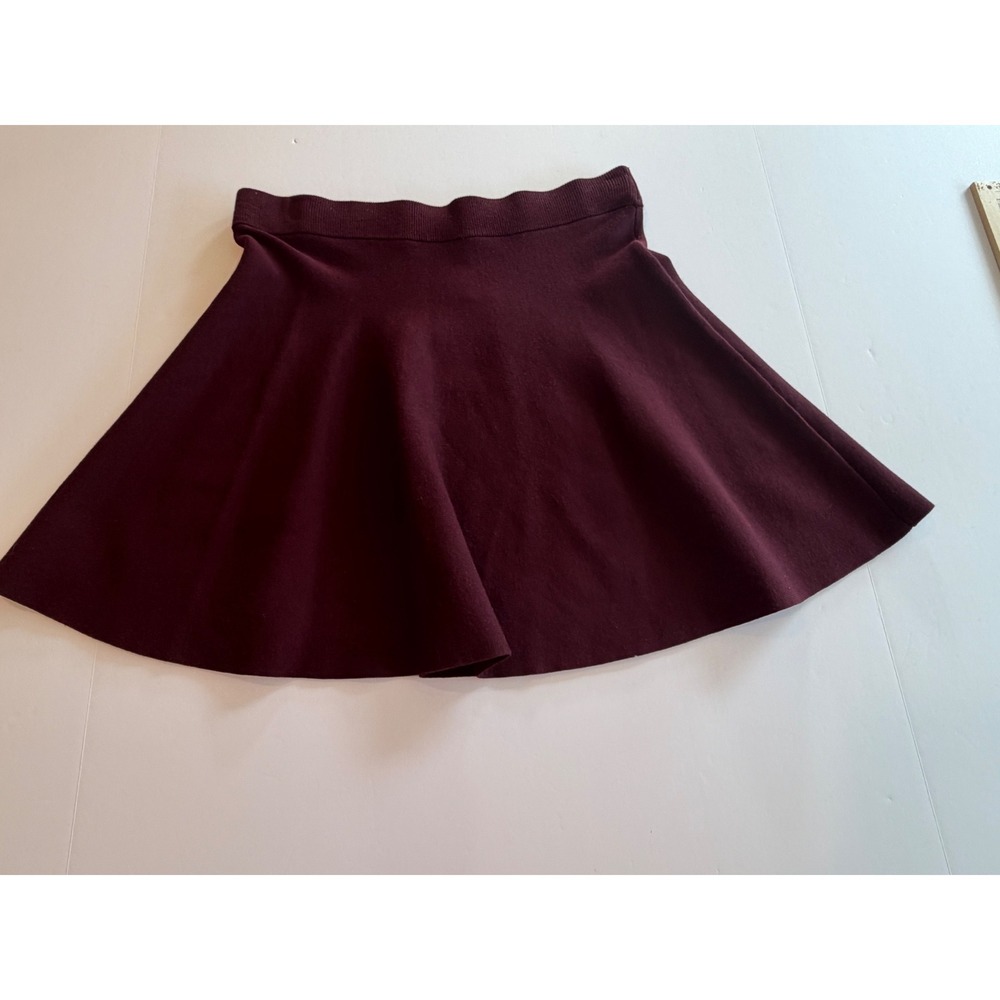 HM Burgundy Knit Skater Mini Skirt Maroon Circulose Viscose Blend New Size M